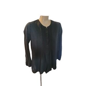 Jill Jill‎ Jill Dot Embroidered Button Front Tunic Blouse Top Long Sleeve